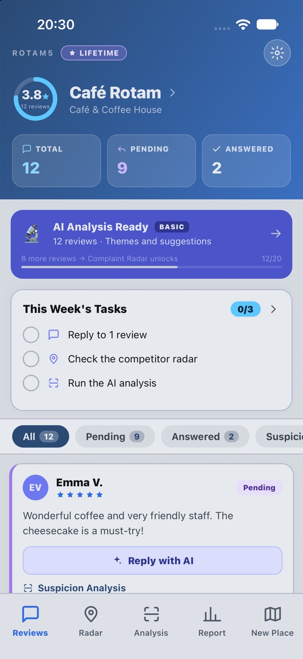 Rotam5 reviews screen